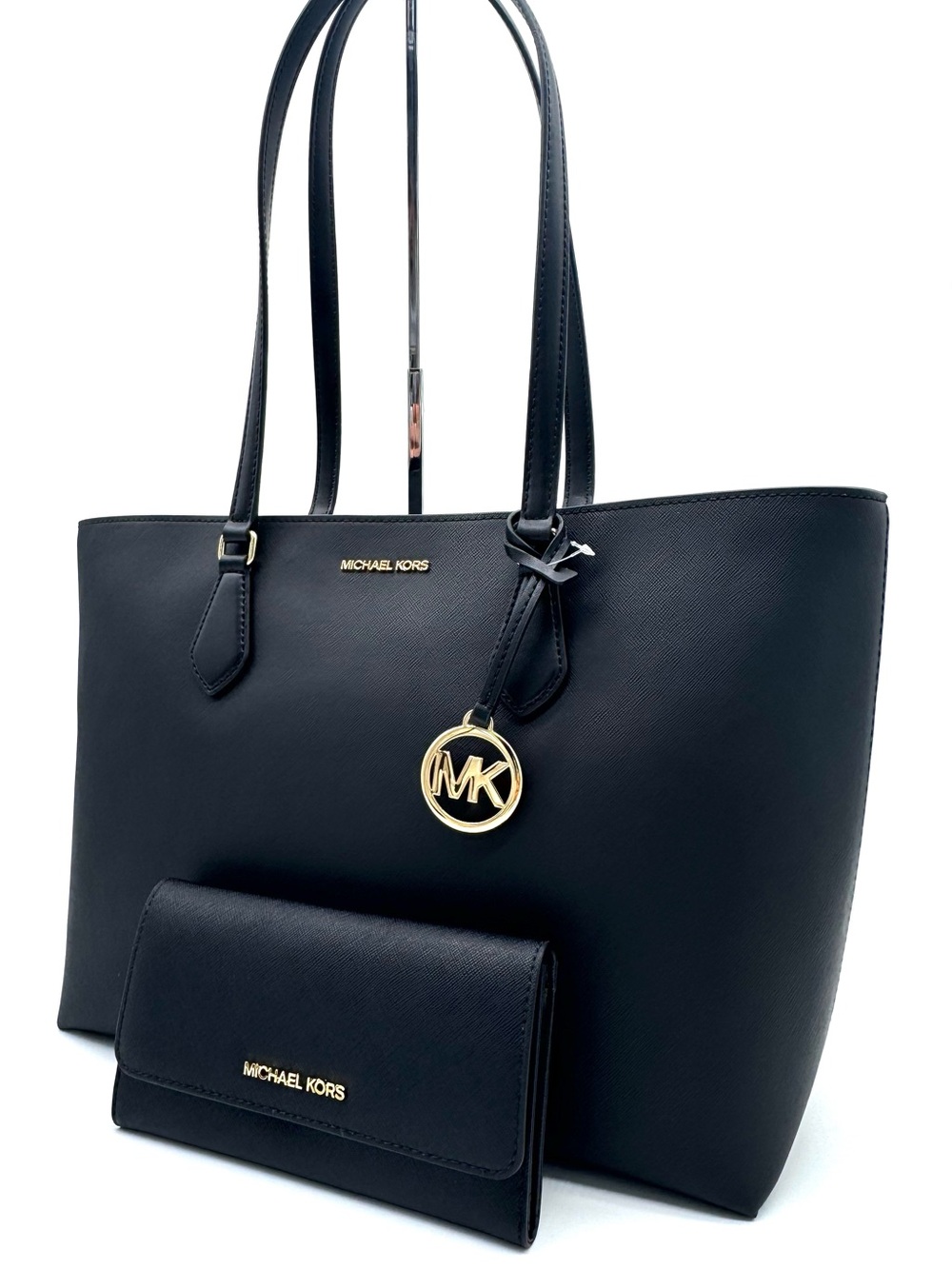 Michael Kors Bag Large Sheila Mf Tote Bag & Large Trifold Wallet Black/Gold